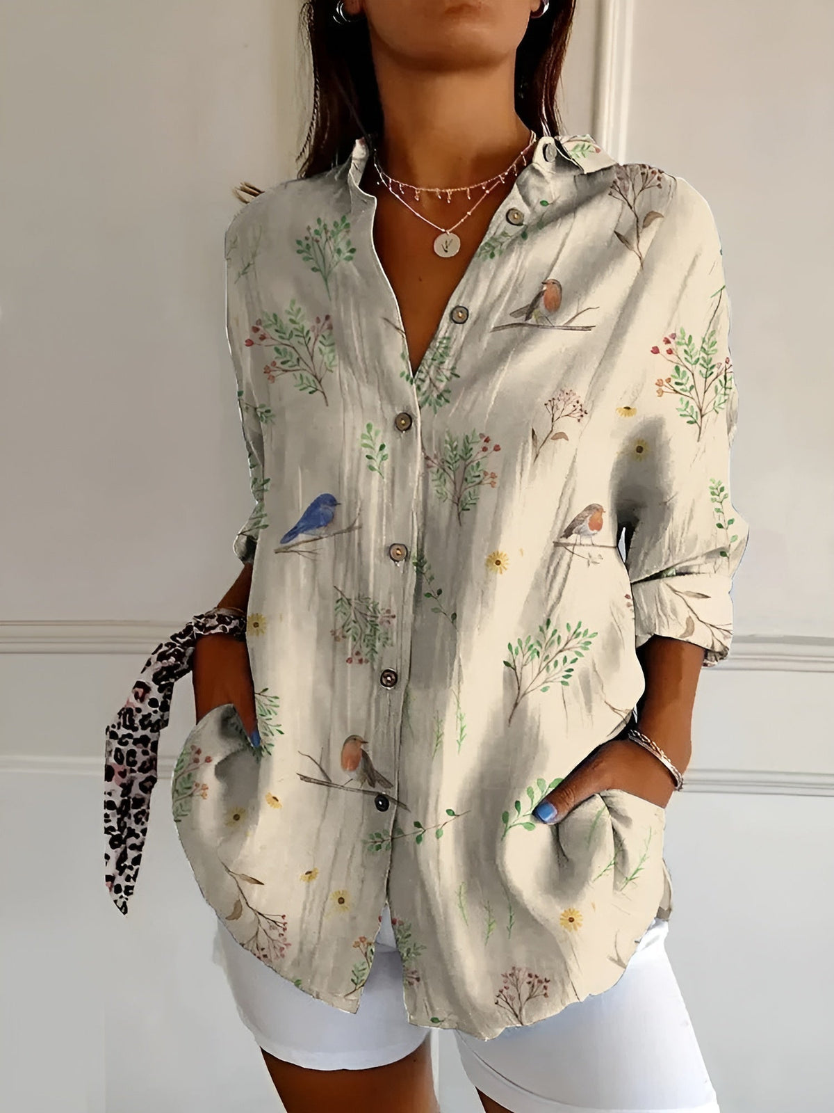 Damen Bluse bedruckt fließend locker Hemdbluse mit Muster - Image 5