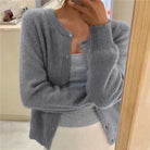 Damen Strickjacke Rundhals Knopfleiste Feinstrick