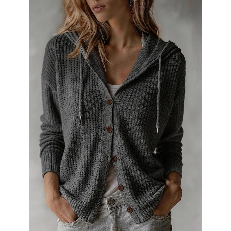 Damen Grobstrick Cardigan Kapuze Oversized - Image 5