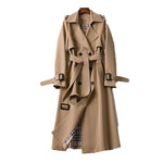 Trench lungo da donna a doppio petto con cintura