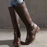 Bottes en cuir orthopédiques montantes pour femmes avec sangles à boucles