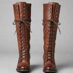 Bottes hautes pour femmes avec lacets et talon bloc