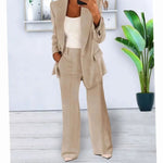 Ensemble deux pièces pour femme avec blazer long et pantalon ample