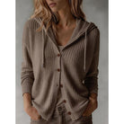 Damen Grobstrick Cardigan Kapuze Oversized - Image 4