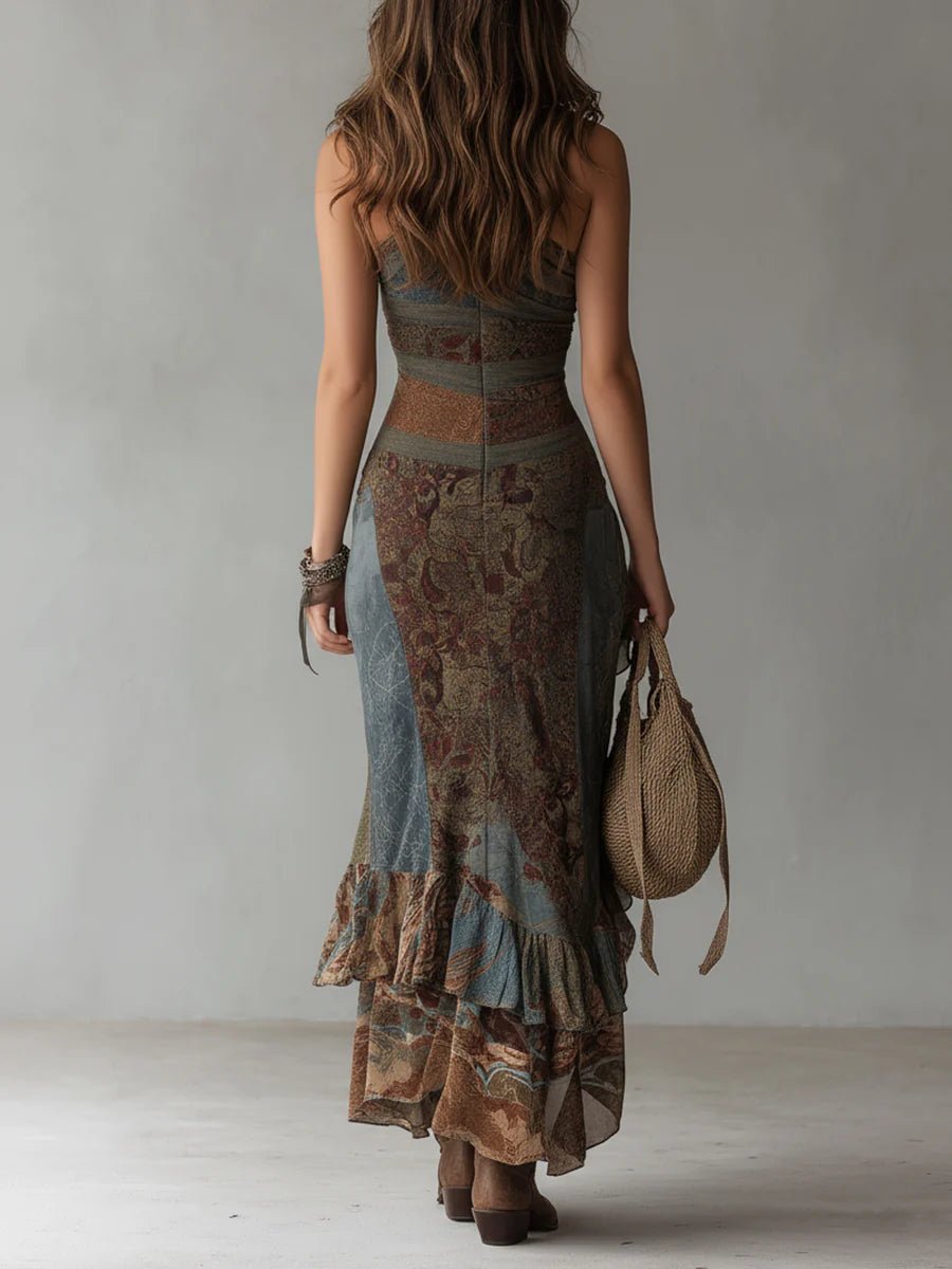 Women Asymmetrical One Shoulder Draped Slit Maxi Dress - Image 3