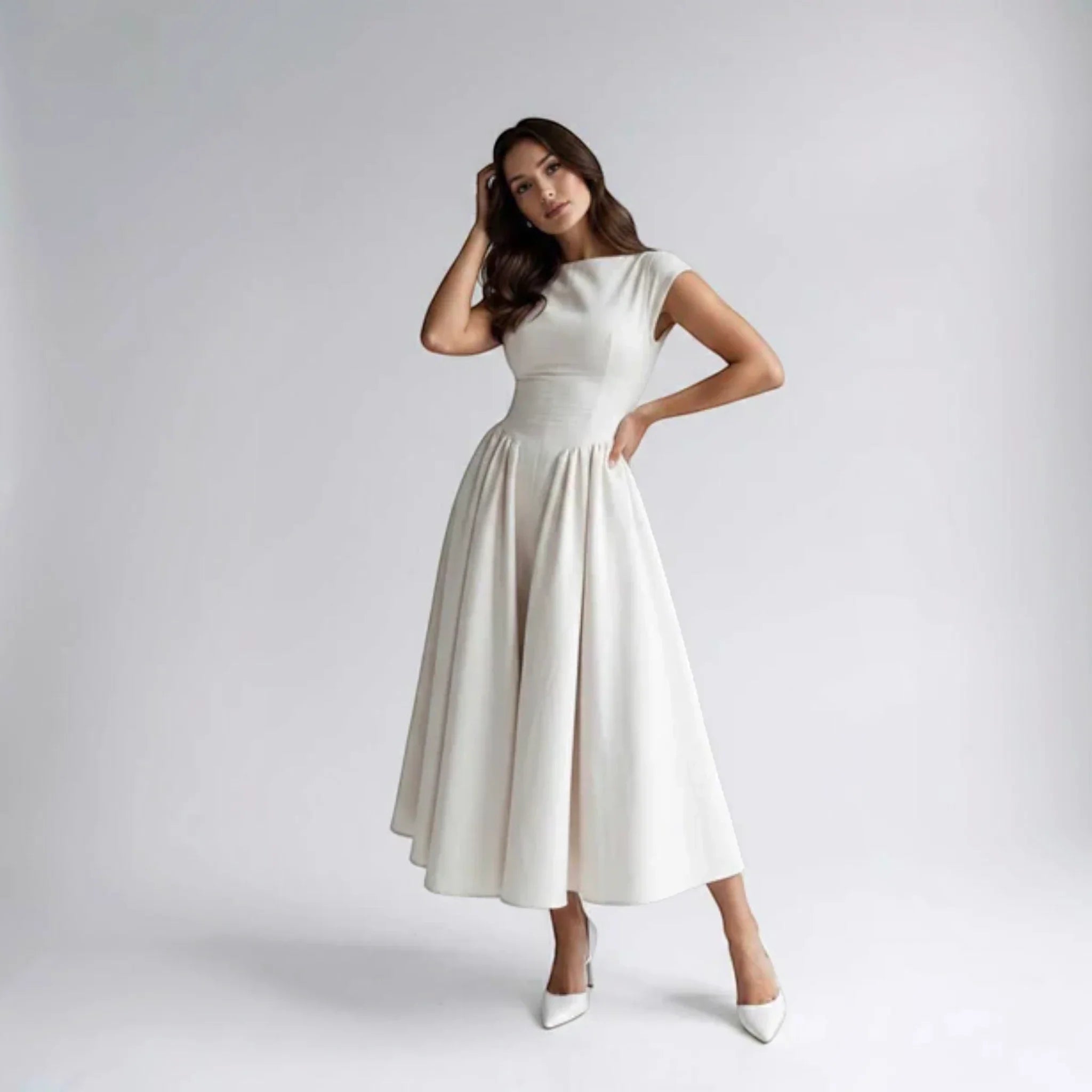 Damen A-Linien Midi-Kleid ärmellos Hochzeitsgast festlich - Image 13