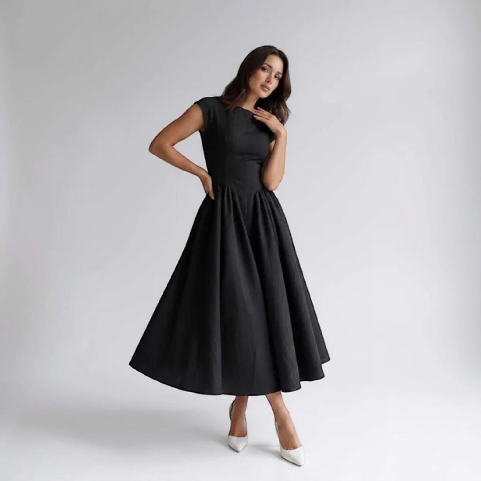 Damen A-Linien Midi-Kleid ärmellos Hochzeitsgast festlich - Image 16