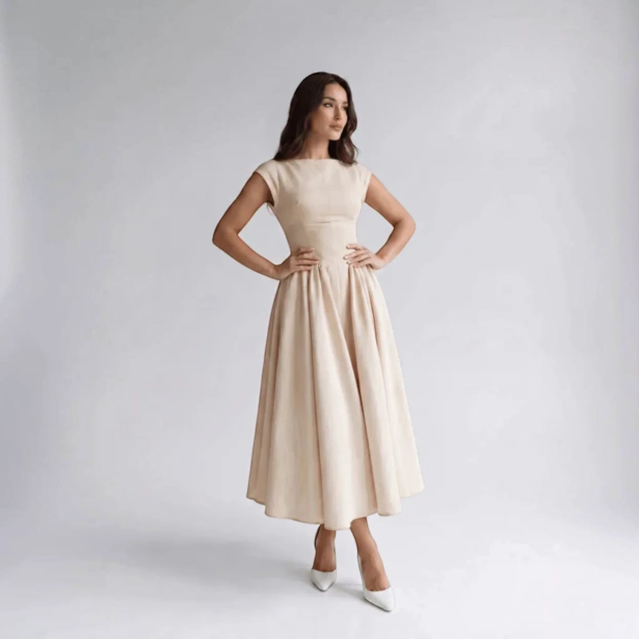 Damen A-Linien Midi-Kleid ärmellos Hochzeitsgast festlich - Image 6