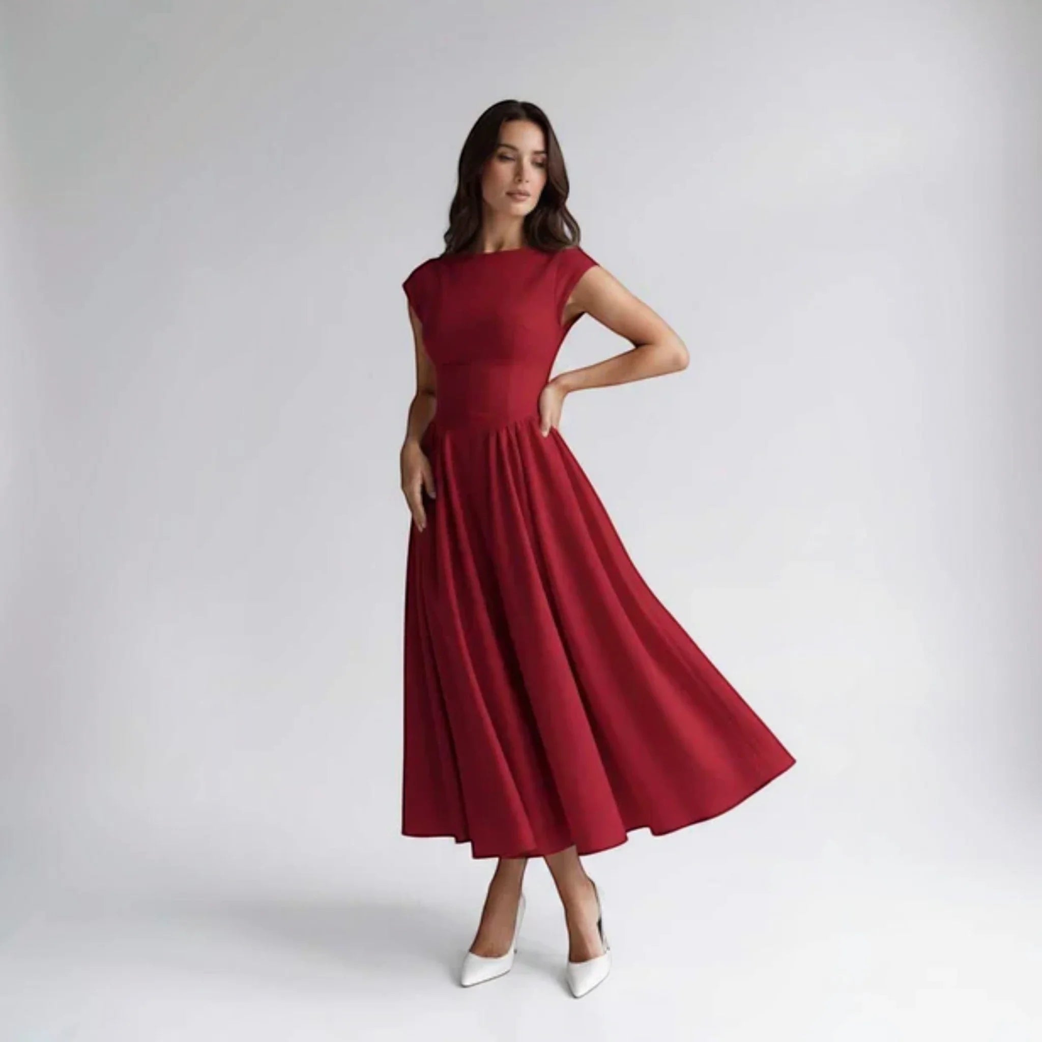 Damen A-Linien Midi-Kleid ärmellos Hochzeitsgast festlich - Image 7