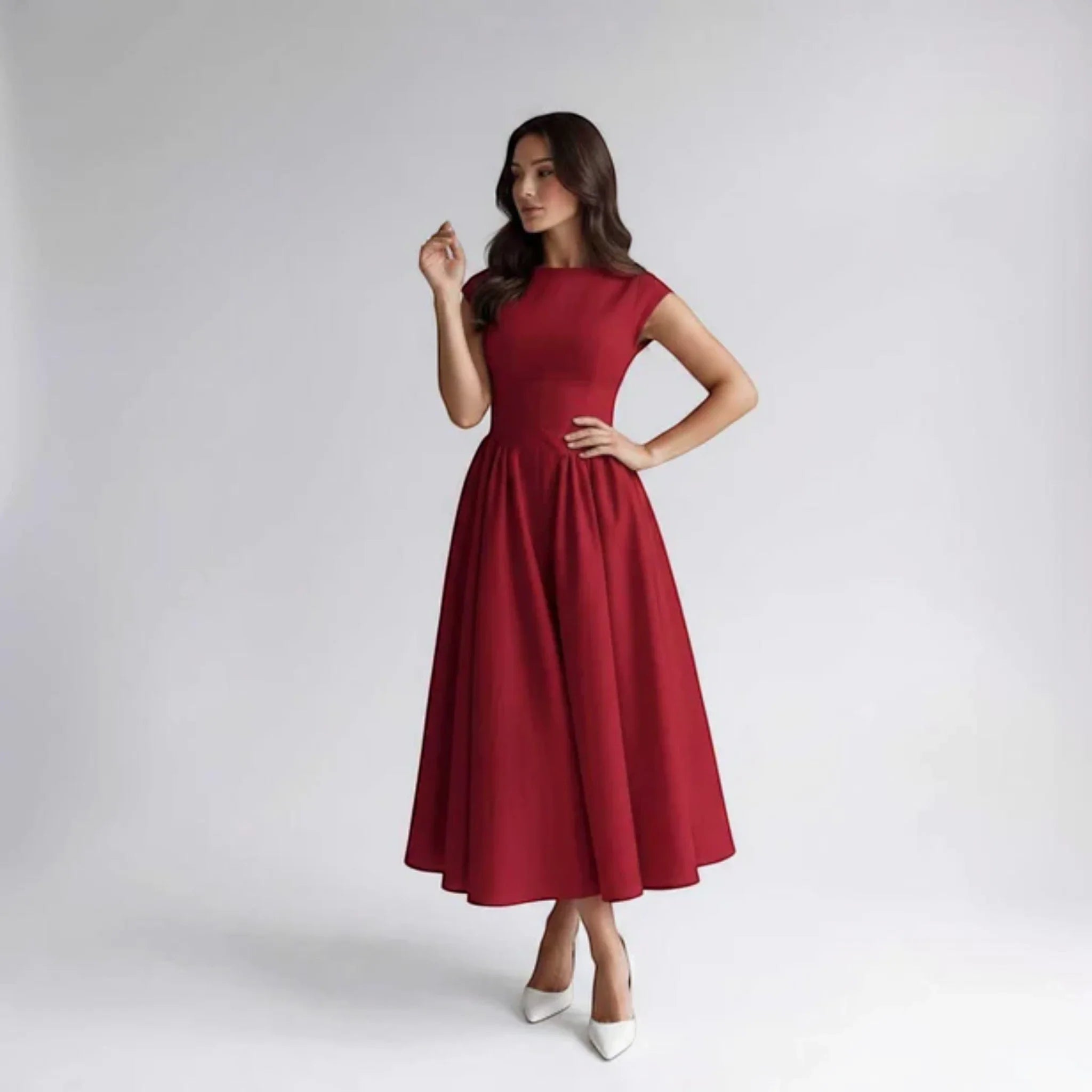 Damen A-Linien Midi-Kleid ärmellos Hochzeitsgast festlich - Image 9